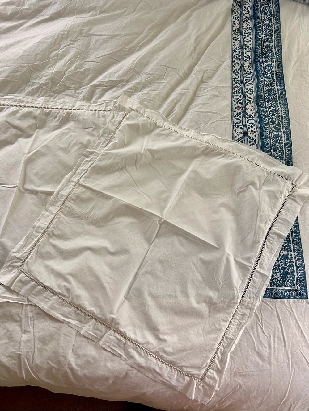 Set of 2 Imported French Cotton Euro Shams with Hemstitch Trim